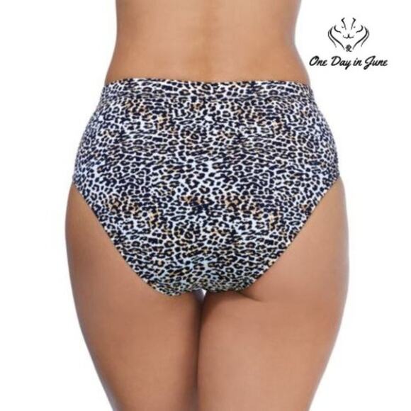 Ambrielle Ribbed Animal High Waist Bikini Bottom Size M - Picture 2 of 4